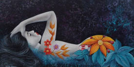 Shena AJUELOS - Femme fleur 80x40 (huile)