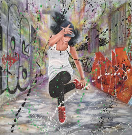 Shena AJUELOS - Breakdance  (huile sur toile)  100x100