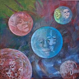 Claude André-Laffaye - Série "Nouvelle Conscience".Visite de l'au-delà". Acrylique sur toile. 30X30cm. 100€. Disponible.
