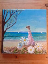 Claude André-Laffaye - Rose et les Marguerites. Acrylique sur toile. 30 x 30 cm. Disponible. 120€.