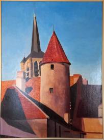 Claude André-Laffaye - Moulins-Engilbert .Tour Sallonnyer. Acryl. sur bois.450€.