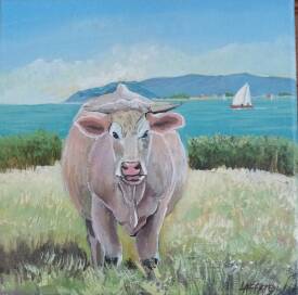 Claude André-Laffaye - CHAROLAISE. Acrylique sur toile. 20 x 20 cm. 60€. Vendu.