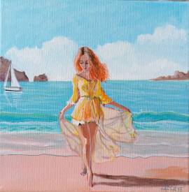 Claude André-Laffaye - Rousse à la mer. Acrylique sur châssis. 20 .x 20 cm. Dispo.50€