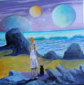 Claude André-Laffaye - Série Nouvelle Terre "Couleur du soir". Acrylique sur toile. 30 x 30 cm. 100€. Disponible.