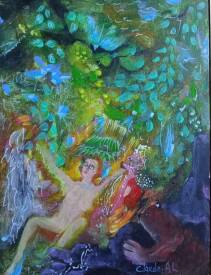 Claude André-Laffaye - A la source. Acrylique sur carton toilé. 24 X 18 cm.70€. Encadré. Disponible.