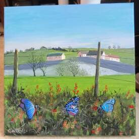 Claude André-Laffaye - PAPILLONS BLEUS. Acrylique sur toile. 30 x 30 cm. 120€. Disponible.