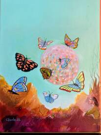 Claude André-Laffaye - Les Papillons 2 . Acrylique sur toile. 30 x 30 cm. Disponible. 120€.