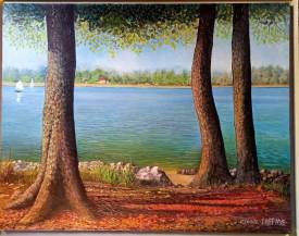 Claude André-Laffaye - Comme si vous y étiez. Au bord du lac-Acrylique et huile-92x73cm-Encadré-Disponible-1680€.Client 1300€.