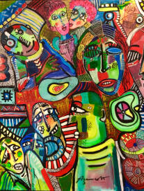 Jean-louis AZENCOTT - '' La comédie humaine'' Acrylique:panneau PVC marouflé:toile - 100x81 cm - AZENCOTT - - copie 3.jpg