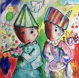 Jean-louis AZENCOTT - Les enfants du Pirée acrylique sur bois 60 x 60  - .jpg