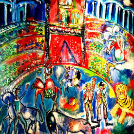 Jean-louis AZENCOTT - '' Le cirque '' - A:T 100x100 cm - AZENCOTT -.jpg