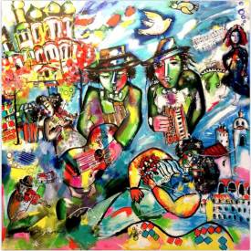 Jean-louis AZENCOTT - Hommage à Chagall A/T 90 x 90 cm