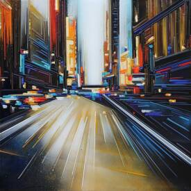 Leslie BERTHET LAVAL - VENDUE "Cité urbaine" 50x50 cm. Technique mixte sur toile, disponible.