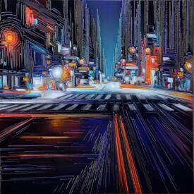 Leslie BERTHET LAVAL - " Cité urbaine " 100x100 cm Technique mixte sur toile. Réf: URB 0466 disponible