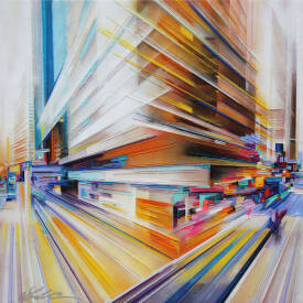 Leslie BERTHET LAVAL - " Cité urbaine " 100x100 cm Huile/toile Technique mixte VENDU