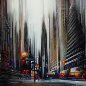 Leslie BERTHET LAVAL - " Cité urbaine " 100x100 cm Technique mixte sur Toile Réf: VENDU