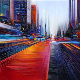 Leslie BERTHET LAVAL - " Street colors " 100x100 cm Technique mixte sur toile. Réf: URB 0468 disponible