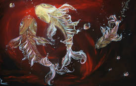 Patricia BLONDEL - poissons d'or acrylique sur toile 92x60cm 2020 ©adagp patricia blondel.JPG