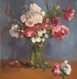 Claudine BONNET - Roses en vase huile sur toile 80x80.jpg
