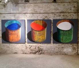 Stéphane BRAUD - .installation 3 pots à pigments (size 440x140cm)