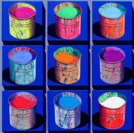 Stéphane BRAUD - Composition 9 pots à pigments fond bleu 110x110cm.jpg