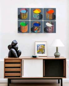 Stéphane BRAUD - Installation 6 pots à pigments. Dimensions totales: 110cmx73cm