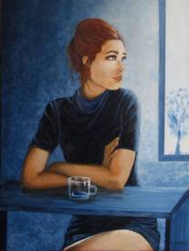 Patricia BRETEL - La vie en bleu - toile monochrome - 46 X 61 - vendue -