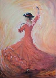 Patricia BRETEL - L'Andalouse au chapeau - 50 X 70 - Acrylique sur toile - disponible