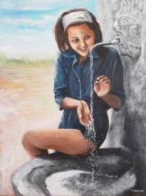 Patricia BRETEL - La vieille fontaine - 46 X 61 - disponible