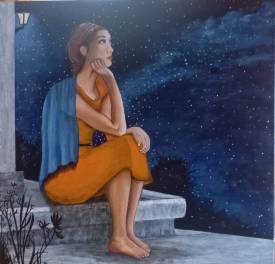 Patricia BRETEL - " La tete dans les étoiles " - 60 X 60 - disponible - acrylique sur toile