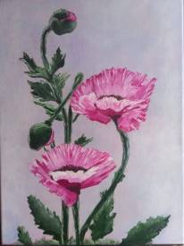 Patricia BRETEL - Fleurs roses - 30 X 40 - acrylique sur toile - collection privée