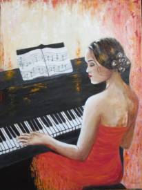 Patricia BRETEL - La pianiste - 46 X 61 - acrylique sur toile en lin - disponible