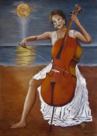 Patricia BRETEL - Violoncelliste au clair de lune - acrylique sur toile - 50X70 - disponible