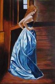 Patricia BRETEL - La jupe bleue - acrylique sur toile coton - L 40 X H 60 - vendue