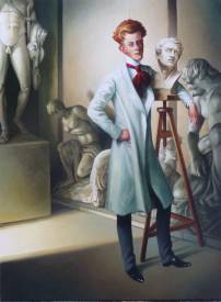 Thierry BRUET - LE DANDY SCULPTEUR - OIL ON CANVAS -- 81 CM X 60 CM.