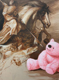 Thierry BRUET - ETUDE OURSON ROSE ACRYLIQUE SUR TOILE 160 X 120 T BRUET 2022.