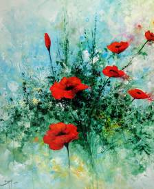 Eric BRUNI - Eclat de coquelicots - Tableau peinture artiste peintre BRUNI - Disponible