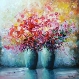 Eric BRUNI - Flowers of  Happiness - 50x50cm - Artiste peintre français BRUNI