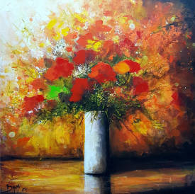 Eric BRUNI - Fleurs rouges  - BRUNI - 50x50cm