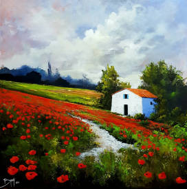 Eric BRUNI - Au milieu des coquelicots - BRUNI -  60x60cm