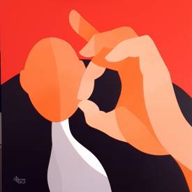 Stéphane BULAN - " LE GESTE AUGUSTE DU BLAGUEUR "  Acrylique  sur  toile  80 X 80 cm  Prix : 6500 €