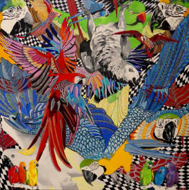 Christophe Heymann - CHAP - Happy Parrots 100 x 100 cm CHAP Novembre 2019 Christophe Heymann Artiste Peintre.JPG