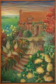 Liliya CHEREDNICHENKO - 1.24.Preshaw.OldCoachHouse. Roses jaunes. Huile.75x50cm 2013.jpg