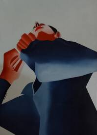 Michel COLOMBIN - Femme à la perle. Huile sur toile. 100 X 120