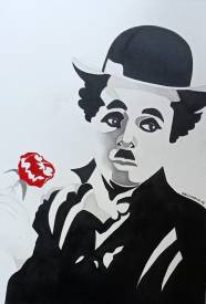 Michel COLOMBIN - Chaplin. Encre de Chine sur papier 640 gr. 50 X 70