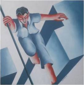 Michel COLOMBIN - La chute. Huile sur toile. 40 X 40