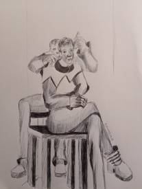 Michel COLOMBIN - Carnet de voyage. Chez le coiffeur. Stylo à bille.jpg
