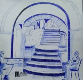 Michel COLOMBIN - Carnet de voyage. Appartement impériaux gare de Metz. Stylo à bille bleu.jpg