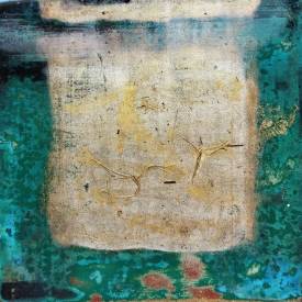 Valérie de LAUBRIERE - Le Véronèse 12x12cm bois laqué ; vernis,pigment,feuille d'argent,poudre de bronze 2024 Vendu et végétaux