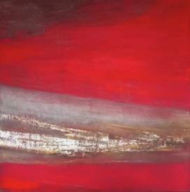 Valérie de LAUBRIERE - Rouges cendre et lumière 150x150cm liant,pigment,feuille d'argent,cendre,or sur toile/châssis 2020